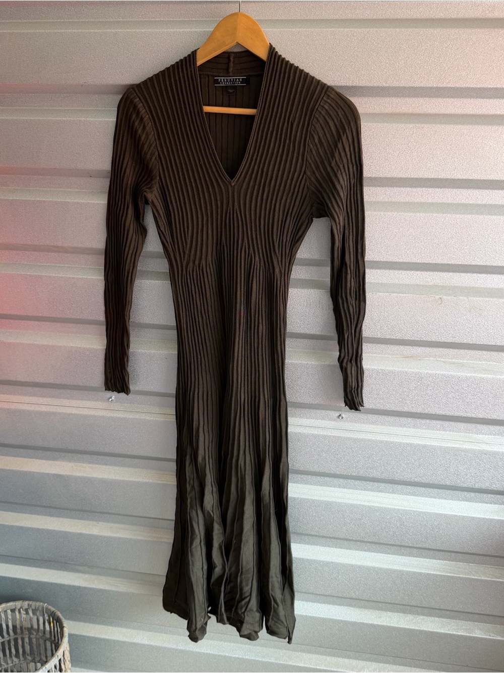 Peruvian Connection ribbed deep v-neck sweater dress